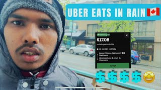 UBER EATS ON A RAINY DAY IN CANADA  UBER EATS AND FANTUAN COURIER DELIVERING ON BICYCLE 🚚🇨🇦 [upl. by Gordan]