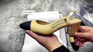 2024 Christmas Gift Real VS Fake CHANEL Slingback leather sandal unboxing checking [upl. by Millhon]