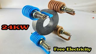 Wow Amazing Free Energy Generator 220v At Home 24KW With Copper Wire amp Spark Plug engineering [upl. by Anileh]