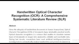 Handwritten Optical Character Recognition OCR A Comprehensive Systematic Literature Review SLR [upl. by Nguyen891]