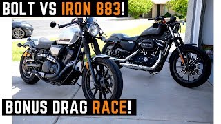 Harley Iron 883 or Yamaha Bolt Put My Friend on Both  Ride Drag Race Which Would You Pick [upl. by Ahsenar]