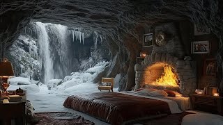 Crackling Fireplace And Winter Storm Outside ❄ Cozy Cave Sounds For Relaxation And Focus [upl. by Iline]