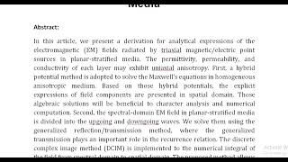 Electromagnetic Fields in Full Parameter Uniaxial Anisotropic Planar Stratified Media [upl. by Ahsela667]