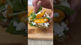 Arugula Feta and Peach toast recipe dinnerideas [upl. by Varick]