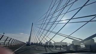 Driving over the Queensferry Crossing cable bridge with views of the Forth Railway Bridge 31824 [upl. by Verger]