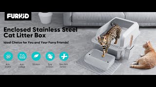 furkid Stainless Steel Cat Litter Box with Lid VDO INTRODUCE [upl. by Ateval]