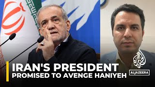 Iranian presidents first news conference Pezeshkian vows retribution for Ismail Haniyeh [upl. by Maryjane]