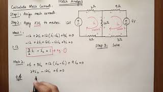 mesh analysis example problem solution easy steps [upl. by Ebbie]