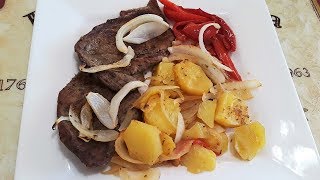 Bistec de Res al Horno con Papas y Pimiento filetesdeternera bistecalhorno carnealhorno carne [upl. by Louella]