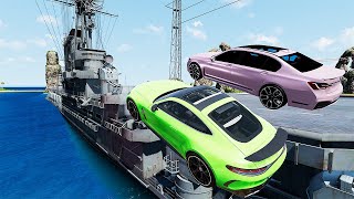 Cars VS 100 Mega Container Jump Aircraft WarShip Parkour  Speed Car Crash  BeamNG Drive 3 [upl. by Gannie]