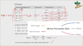 Part 2 Ukuran Pemusatan Data Kelompok  Mean Median Modus  Statistik deskriptif Central Tendency [upl. by Honora22]