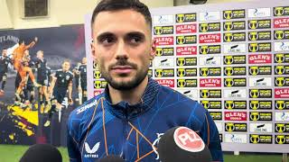 Nedim Bajrami speaks after Rangers victory over Motherwell in Premier Sports League cup Semi Final [upl. by Elconin]