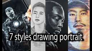 7 Unique Styles of portrait drawing by DP ART DRAWING [upl. by Denoting]