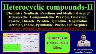 MCQs of Heterocyclic compoundsII Synthesis Medicinal use of Imidazole Pyrimidine Purine etc [upl. by Acnaib]