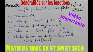 exercice corrigés sur generalités sur les fonction1bac sx et sm et seco [upl. by Shlomo]