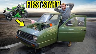 BIKE ENGINE SWAPPED RELIANT FIRST START  Motorbike Engine Swap PT9 [upl. by Ehr944]