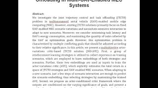 MO AVC Deep Reinforcement Learning Based Trajectory Control and Task Offloading in Multi UAV Enabled [upl. by Crim440]