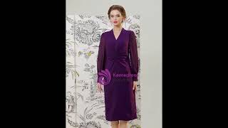 kemedress Purple Long Sleeve Vneck Pleats Mother Of The Bride Dress [upl. by Naitsirt]