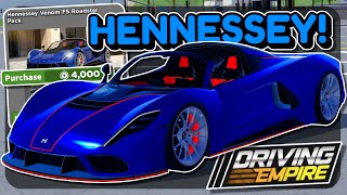 LICENSED HENNESSEY IS HERE amp HAS A CAR PACK 4000 R  Driving Empire Update Roblox [upl. by Vitus439]