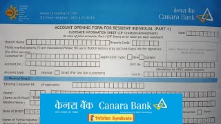 How to Fill Canara Bank New Account Opening Form [upl. by Yared]