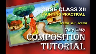 villagescene composition cbse EASY VILLAGE CBSE 12TH PRACTICAL COMPOSITION TUTORIAL [upl. by Awhsoj]