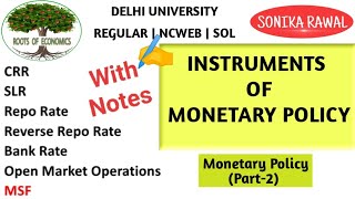 Instruments of Monetary Policy  CRR  SLR  Repo Rate  MSF  Reverse Repo Rate  OMO  MSF [upl. by Juliette]