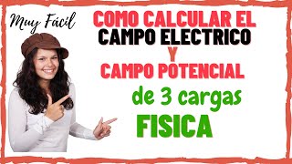 Fisica campo electrico como calcular el campo potencial y trabajo de tres cargas ejercicio resuelto [upl. by Toile]