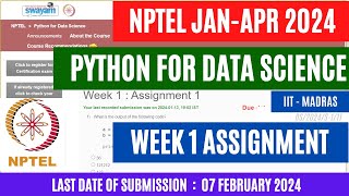 NPTEL Python for Data Science Week 1 Assignment Solutions  Jan Apr 2024  OPEducore [upl. by Bowes]