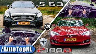 Tesla Model S P100d vs Mercedes AMG S63  0250kmh ACCELERATION TOP SPEED amp POV by AutoTopNL [upl. by Nivrad925]