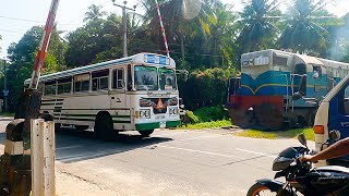 Very Fast SCHOOL BUS stuck ON railroad crossing Srilanka  Double Engine Train [upl. by Romano]