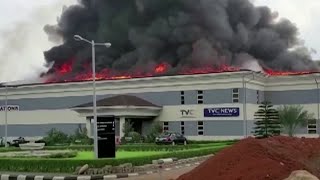 Fires in Nigeria after soldiers shoot protesters [upl. by Vod]