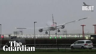 Plane makes bumpy landing at London Heathrow during Storm Gerrit [upl. by Lipinski196]