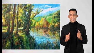 Como pintar un facil hermoso paisaje lleno de luz Manolette el pintor Manolo Romero Solano [upl. by Celik]