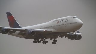 Storm Delta Air Lines Boeing 747400 Crosswind Landing at Narita [upl. by Greabe88]