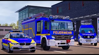 Blue Emergency Call 112  German Polices Firefighters and Ladder Truck Responding 4K [upl. by Aric]