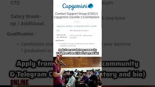 Capgemini is hiring now  CSG  325 LPA  JOBS fresherjobs [upl. by Ydieh]