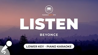 Listen  Beyonce Lower Key  Piano Karaoke [upl. by Hellah]