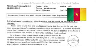 BEPC 2020 CAMEROUN Corrigé de L’Epreuve de Mathématiques Partie 33  Evaluation des Compétences [upl. by Eimia385]