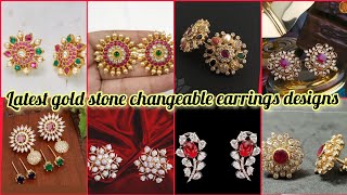 30 gold flower model stone earrings designs  exclusive gold changeable studs earrings designs [upl. by Sakovich]