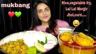 Eating Simple Bengali FoodBasmati Rice With Lal Lal Murgir JholVegetableCurdMukbangBig Bites🤤 [upl. by Bullis267]