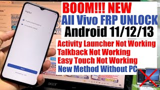 All Vivo FRP BypassUnlock Android 111213 Without Pc  Vivo FRP Activity Launcher Not Working [upl. by Cila]