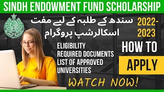 SINDH ENDOWMENT FUND SCHOLARSHIP 202220232024 Full Details  How to Apply for Sindh Endowment Fund [upl. by Hartfield]