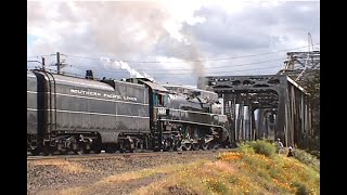 1297 SOUTHERN PACIFIC SP 4449 departing in Vancouver Washington onto Columbia River Bridge [upl. by Frechette]