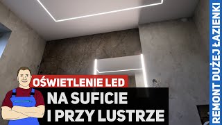 Kwadratowe oświetlenie LED na suficie i przy lustrze  Remont DUŻEJ łazienki [upl. by Soinski909]