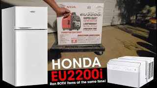 Honda EU2200i running a REFRIGERATOR  AC  Honest² [upl. by Arhez317]