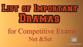 List of Important Dramas BritishAmericanEuropeanColonialIndianNet amp Set ExamEnglish Literature [upl. by Assen]