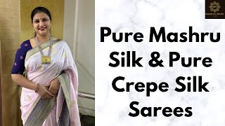 Pure Mashru Silk amp Pure Crepe Silk Sarees  SamathaReddyStudio [upl. by Penni]