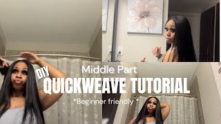 MIDDLE PART QUICKWEAVE TUTORIAL beginner friendly step by step [upl. by Rosalinde586]