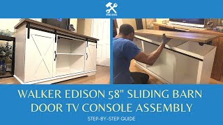 Walker Edison Richmond Modern Farmhouse Sliding Barn Door TV Stand Assembly 58quot Sliding Barn Door TV [upl. by Nimajnab813]