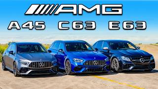 New AMG C63 v E63 v A45 DRAG RACE [upl. by Annorah]